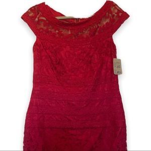 Tadashi Shoji Red Embroidered Lace Midi Dress